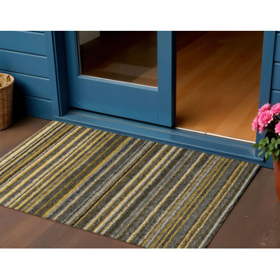 Tapis intérieur lavable à rayures beige et blé doré 3 pi x 5 pi