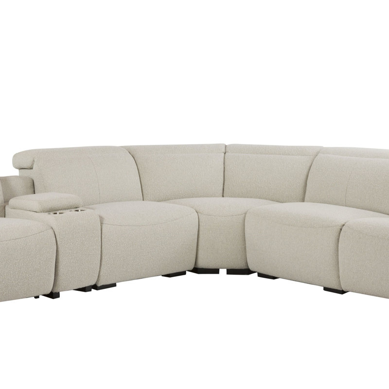 Boucle Power Recliner Sectional Sofa For 5 People With Cupholder Console & Adjustable Headrest