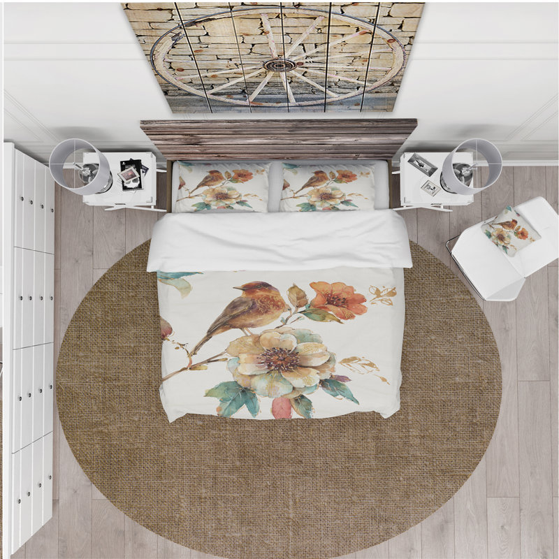 Twin Floral Microfiber Duvet Cover Set with Sham