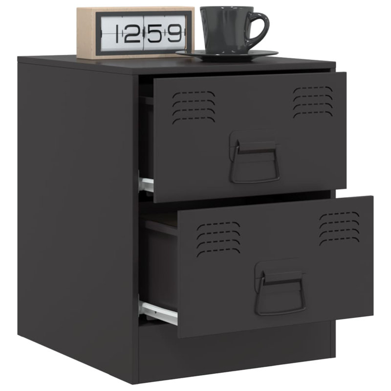 34.5cm W Steel Bedside Table, Black, Set of 2