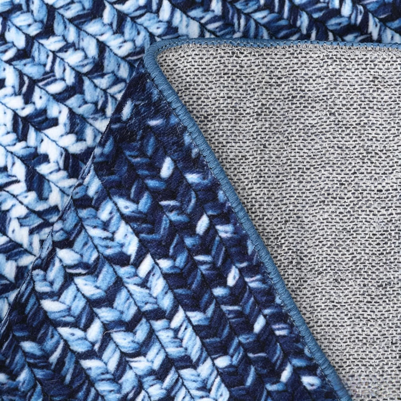 Strip Printed Washable Rugs for Hallway Dining Room and Living Room, Navy, Rectangle 6' x 9'