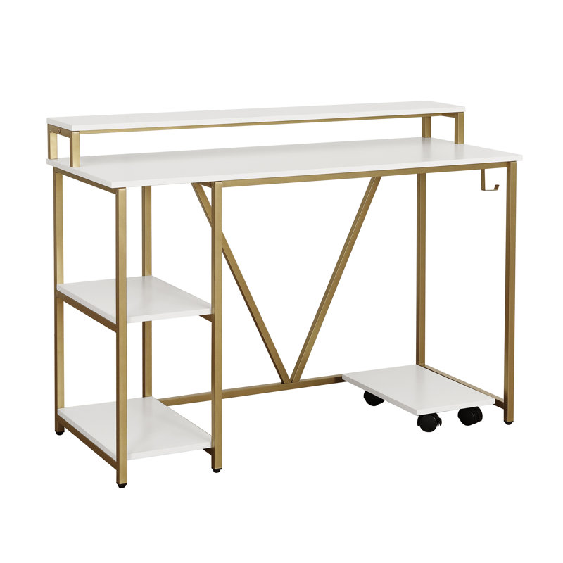 Bureau d'écriture de style industriel, Blanc / Doré