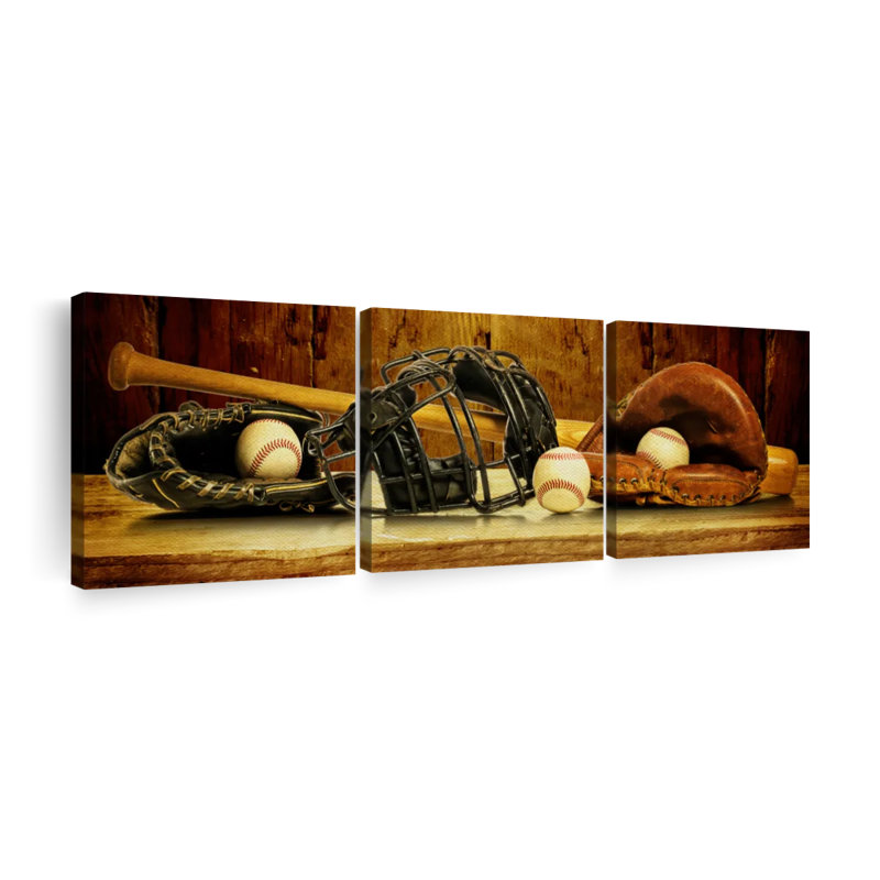 " Baseball Gear Sepia " by Ivan S 3 - Pieces, 24" H x 74" W x 1.25" D