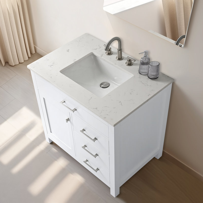 Trevor 36" W Single Vanity, White/Brushed Nickel