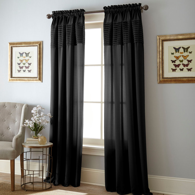 Rambert Polyester Semi Sheer Curtain Single Panel, 54" W x 63" L, Black