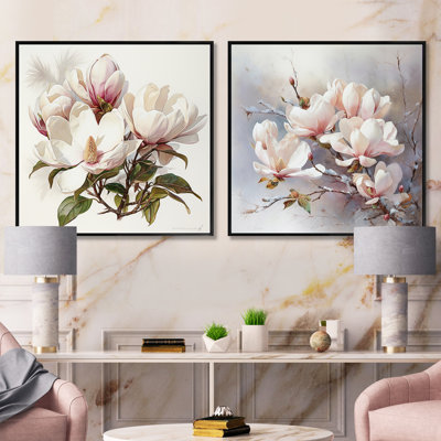 Magnolias Charm In Winter - Magnolias carrés ensemble de 2 collages