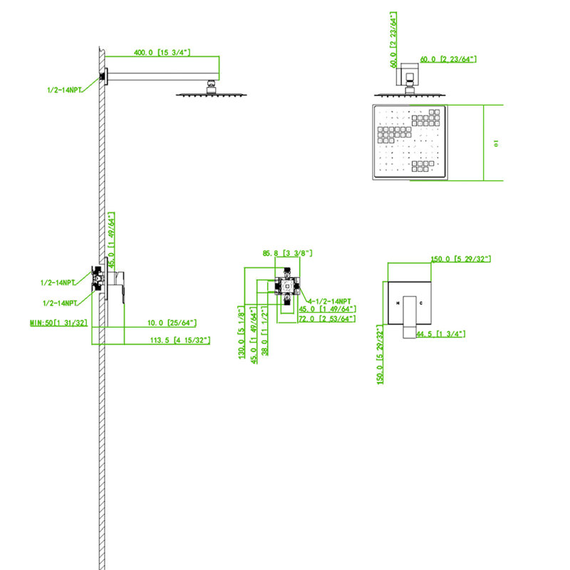 Wall Mounted Brushed Nickel Shower Flood Faucet - Brass, Valve Included Outlet