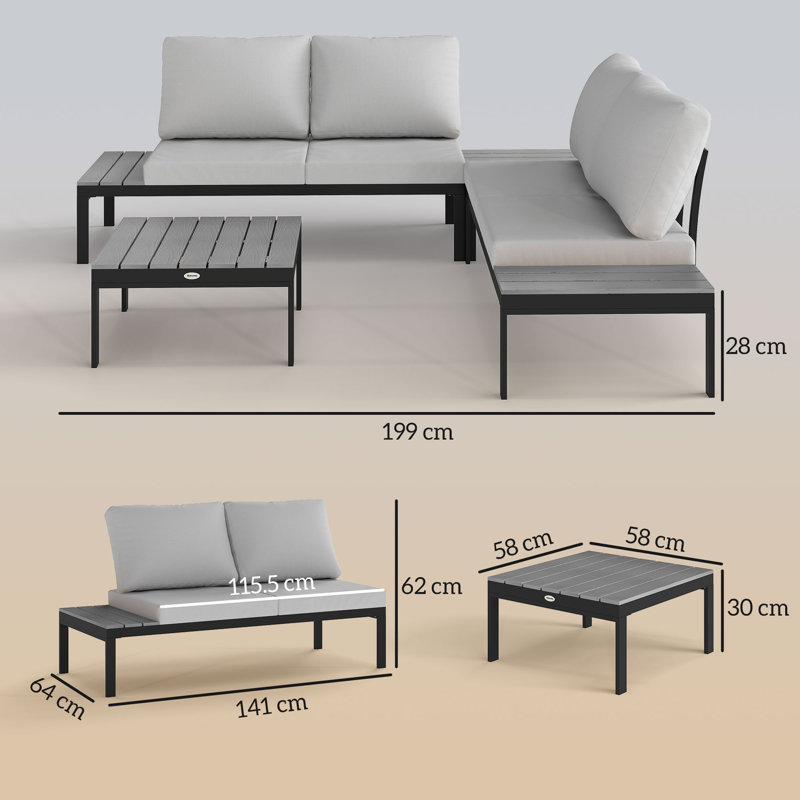 Garden Sofa Set, Grey/Black