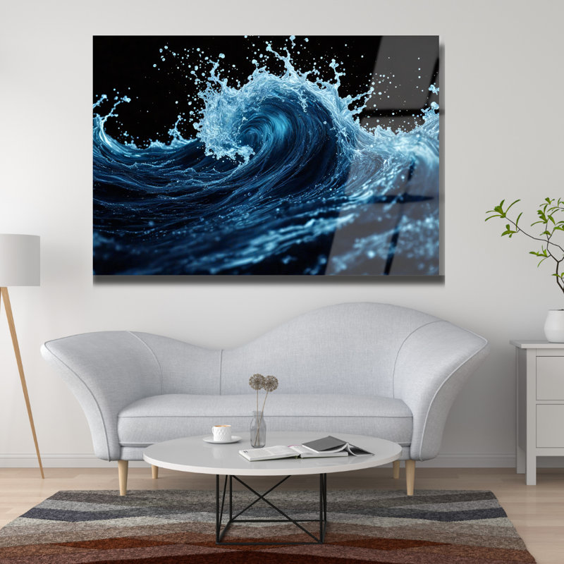 Décoration murale bord de mer en verre trempé Blue Wave, H 8 po x l 12 po