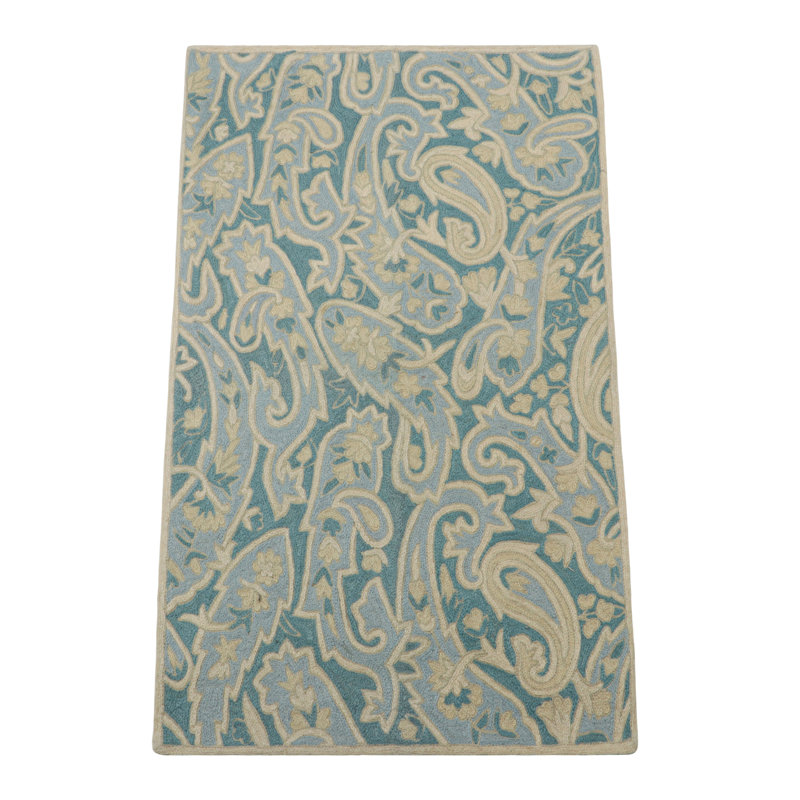 Rug & Kilim’S Contemporary Chain Stitch Rug In Blue With Cream Floral Patterns