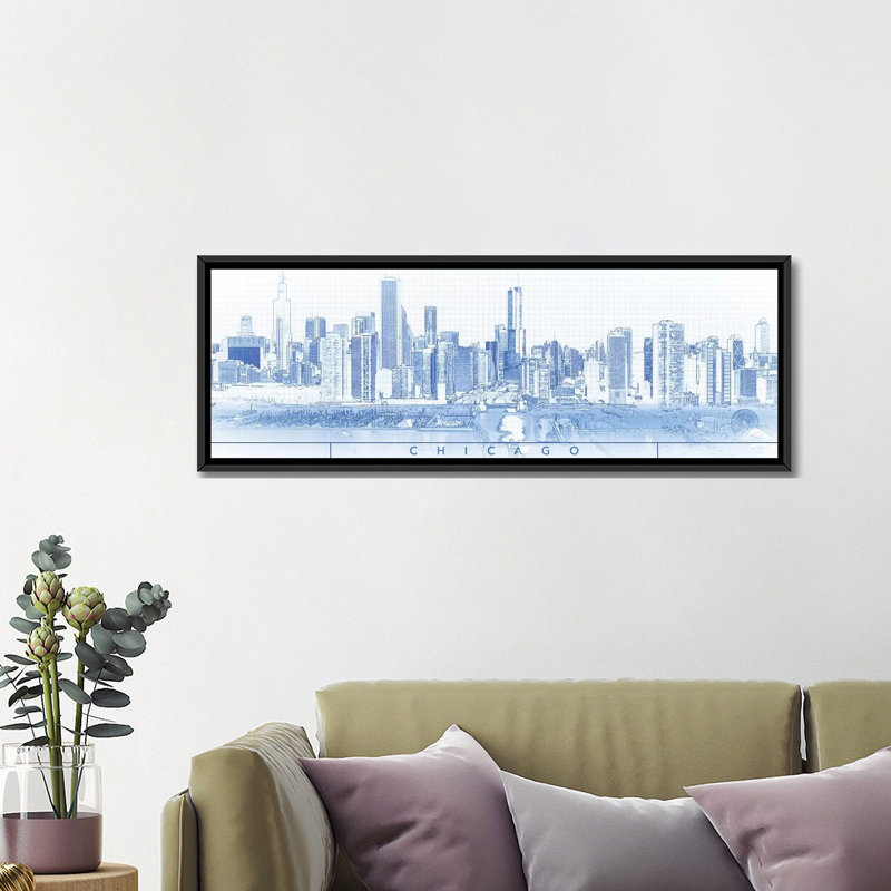 Croquis numérique de l'horizon de Chicago, États-Unis I par Panoramic Images - Impression sur toile tendue sur châssis