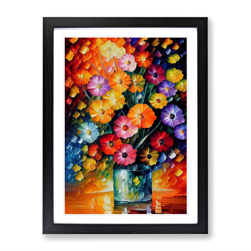 Vase Of Pretty Flowers No.2 - Single Picture Frame Painting, 64cm H x 46cm W x 2cm D, Black 