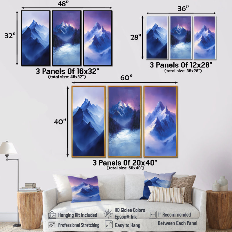Sommet enneigé de l'Alaska au crépuscule I - Collection d'art mural moderne, H 28 po x l 36 po, Toile tendue