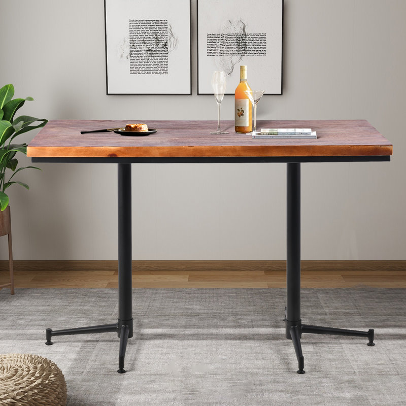 Stockholm Pine Rectangular Solid Wood Top with Steel Base Dining Table