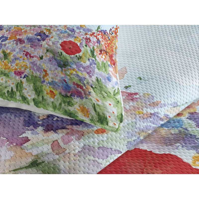 Flower Farmhouse / Country Polyester Coverlet, King Bedspread + 2 Shams