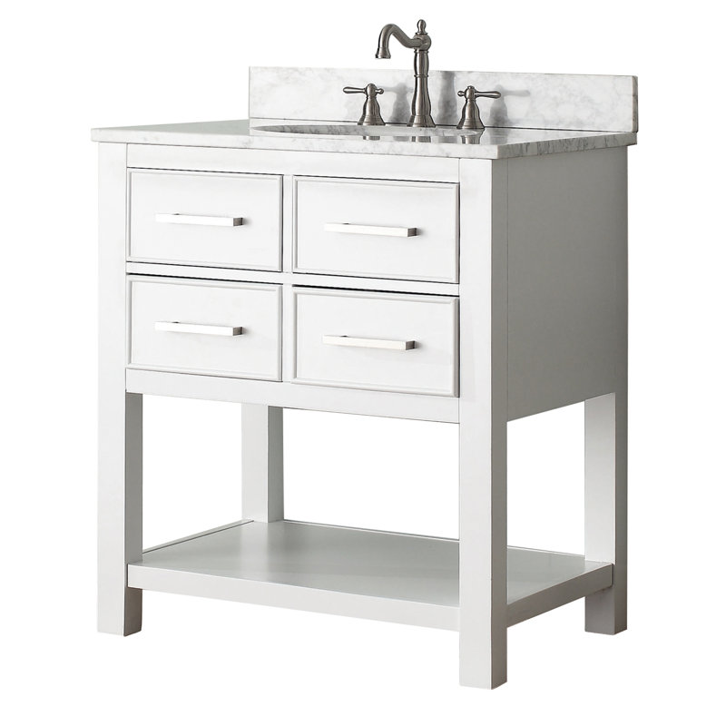 Brooks 31 in. Single Vanity, Rectangular, Carrera White Marble, Chilled Gray