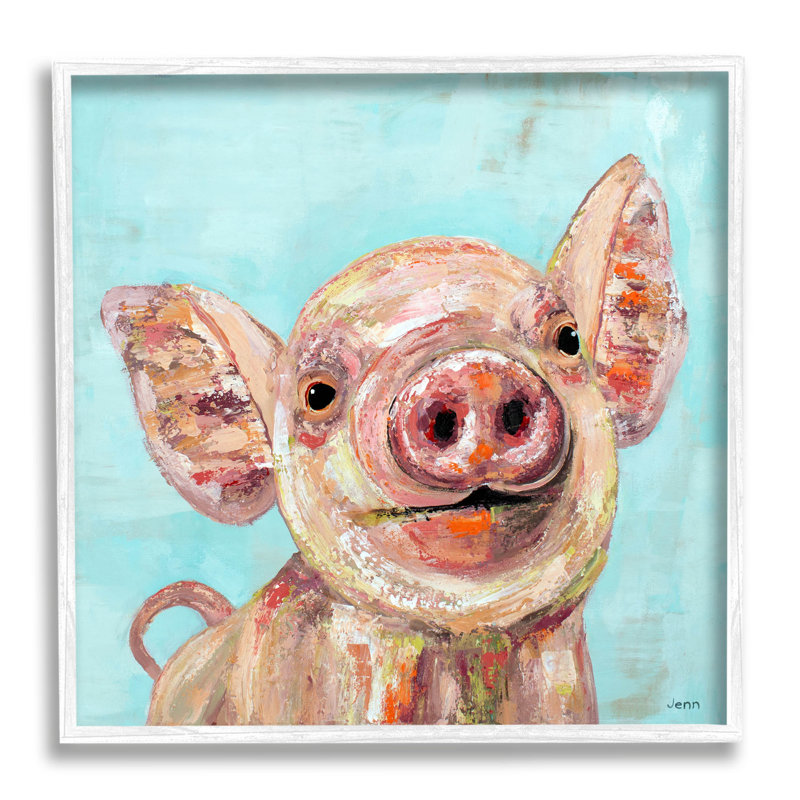 Art souriant de giclée d'animaux de ferme par Jen Seeley, H 17 po x l 17 po x P 1,5 po, Giclée encadrée blanc bord de mer