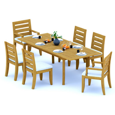 8 Seats 9 Pcs Grade-A Teak Wood Dining Set: 118" Double Extension Rectangle Table And 8 Atnas  Chairs (2 Arm & 6 Armless Chairs) #11AT2402