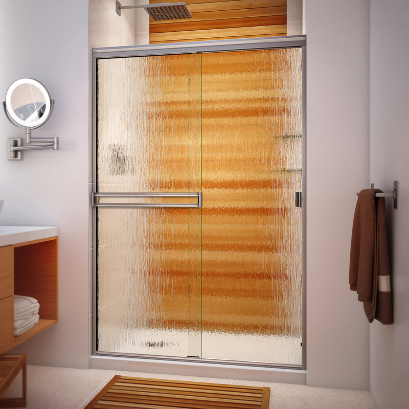 46" W x 70" H Bypass Semi-Frameless Shower Door, Brushed Nickel, Rain