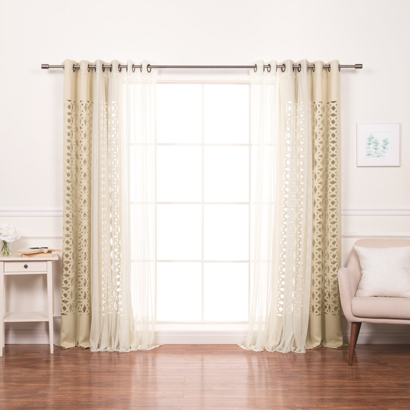 Polyester Trellis Laser Cut Out Curtains, Beige