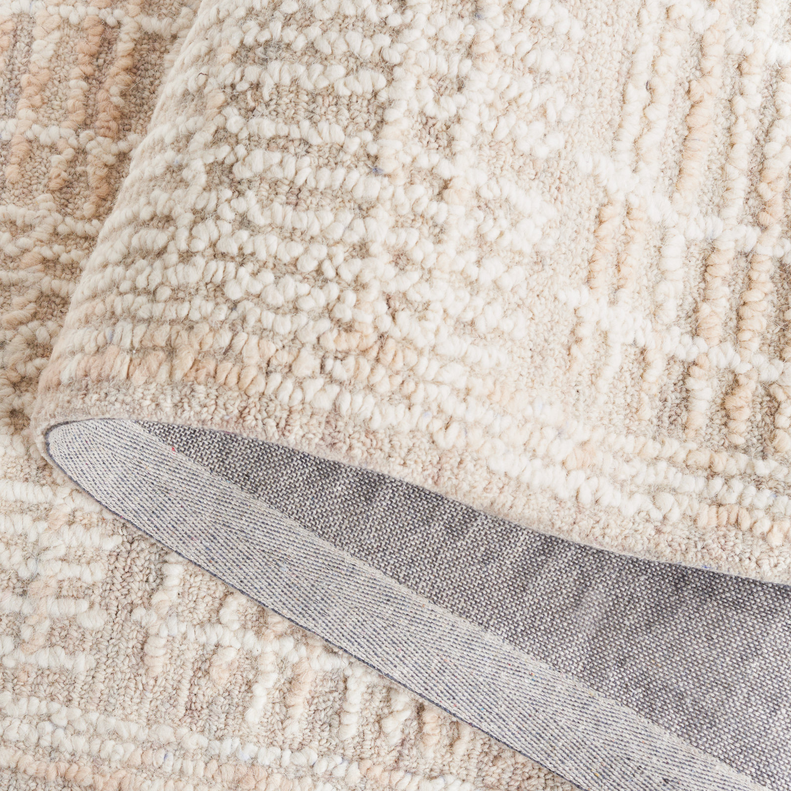 Arwen Geometric Hand Tufted Wool/Cotton Area Rug in Light Brown/Ivory, Rectangle 3' x 5'