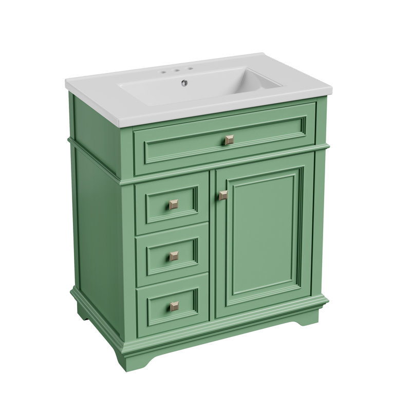 Meuble-lavabo sur pied simple 30 po avec comptoir en céramique et lavabo intégré, Vert sauge,  30" 