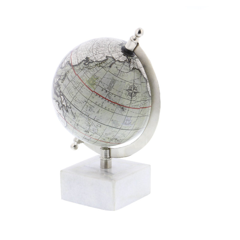 Marble Educational/Geographic Earth Globe, 8.75" H x 5" W x 5.5" D, Gray/White