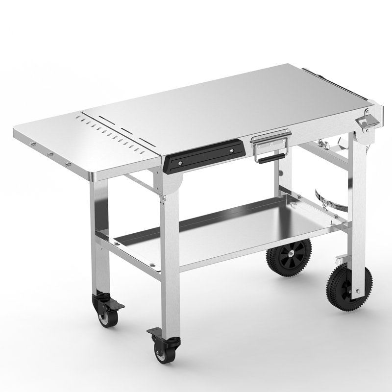 Table de gril portable pliable pour l'extérieur avec double tablette mobile et inoxydable