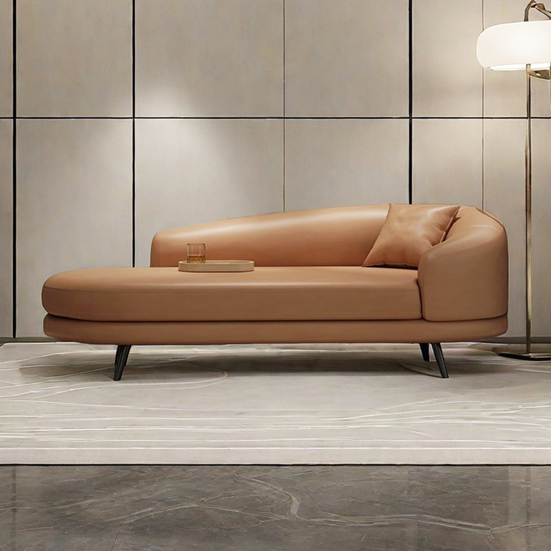 Chaise longue à pieds en métal - Confort spacieux, Brun, Accoudoir à droite (vu de face)