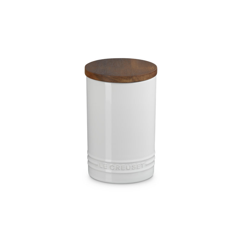 Le Creuset Stoneware Signature Canister With Wood Lid, 26 Oz., Sea Salt, White