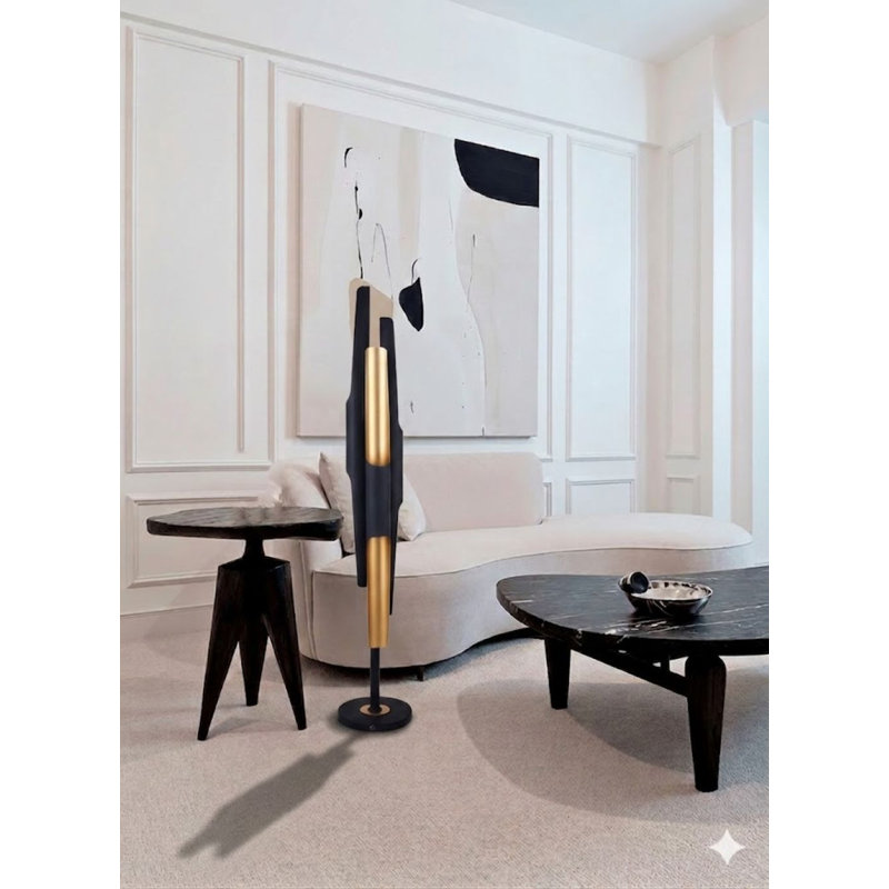 6 Light Black Floor Lamp With Gold Interior Accents