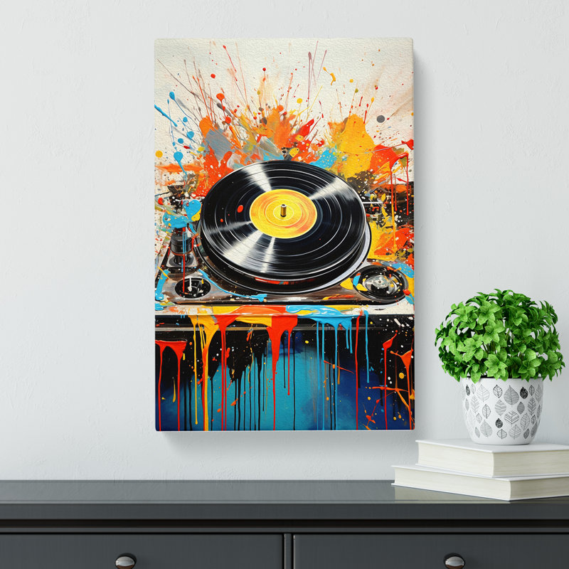 Record Player Action - Wrapped Canvas