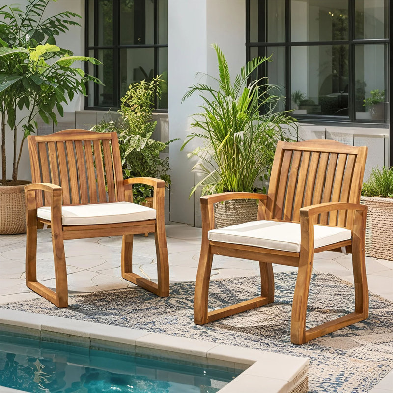 Largeur de 25 po en bois d'acacia massif pour l'extérieur, 2 chaises avec coussins
