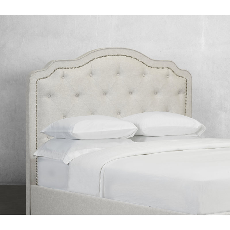 Tête de lit à panneau rembourré Taranto, Lin - Blanc cassé, Double