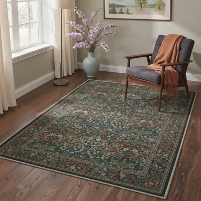 Allendale Aura Modern Machine Washable Red / Green Indoor Area Rug with Non-Slip Backing