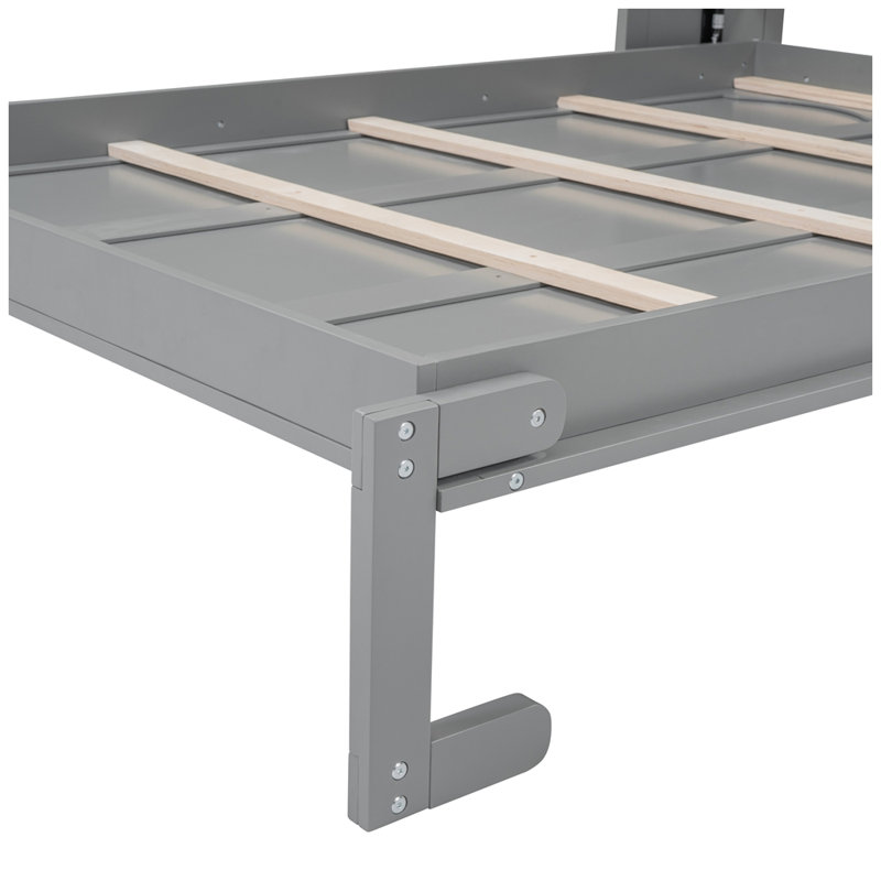 Modern Murphy Bed Wall Bed with Shelves, Gray, Full / Double