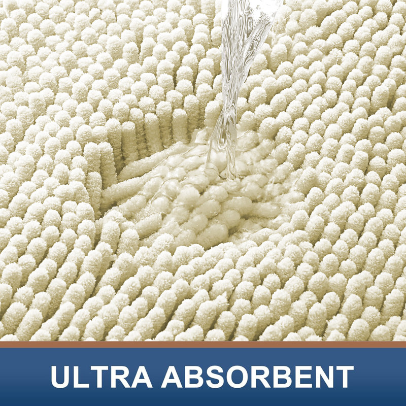 Chenille Non-Slip Non-Slip Bath Mat, Cream, 80cm L x 50cm W