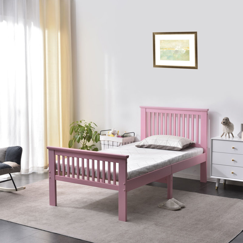 Lit plateforme simple en bois massif Hammoud, Rose
