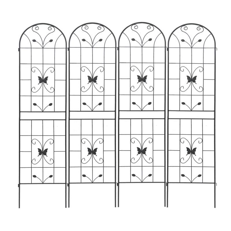 Metal garden trellis set for climbing plants, Blanc, crème