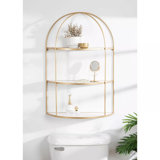 21" X 32" Tiered Decorative Wall Shelf White/Gold - Modern Metal Floating Shelf With Open Storage