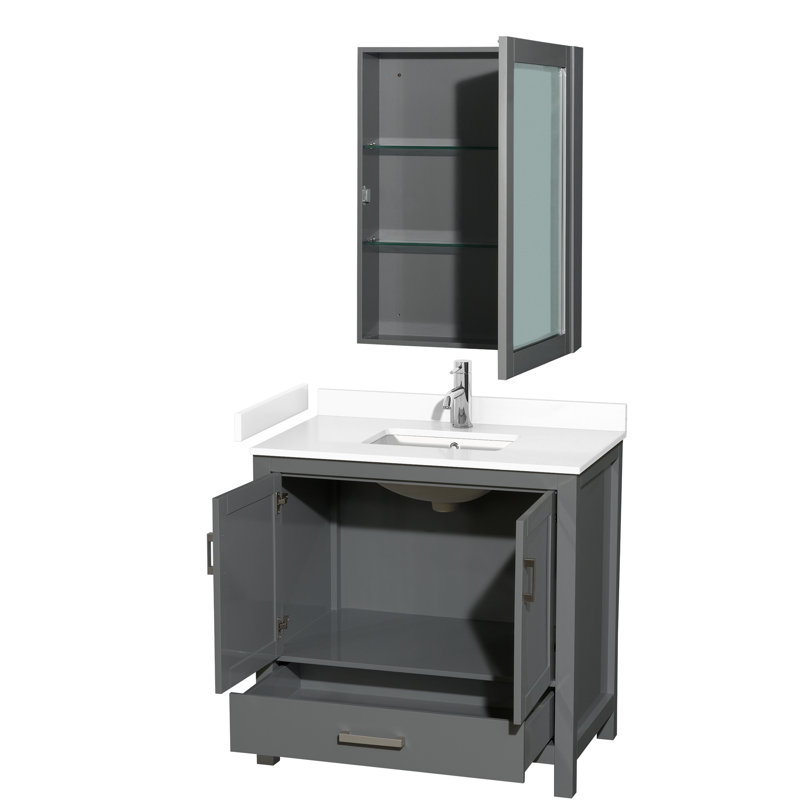Sheffield 30" Bathroom Vanity Set with Mirror and Medicine Cabinet, Carrara Cultured Marble, Gray, 36''