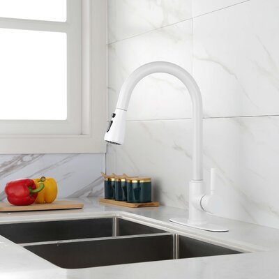 Modern Pull Down Touch Single Handle Kitchen Faucet -  KIKO HOME, KK-TT-0017-White