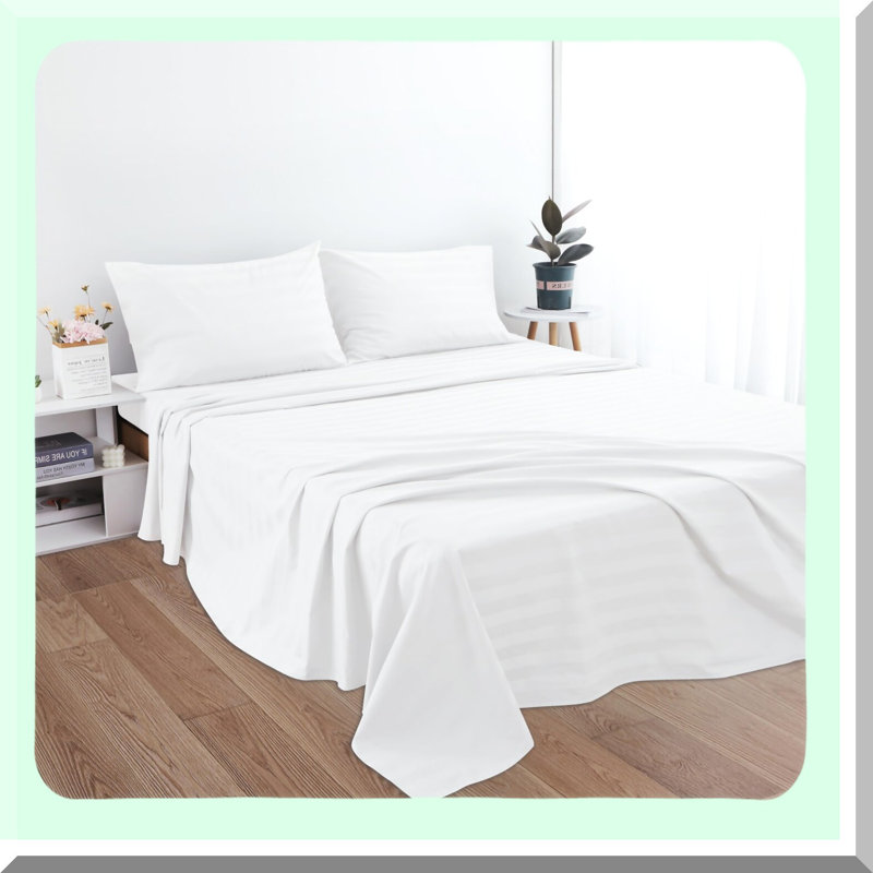 Luxury Cotton Stripe Flat Sheet - 600 Thread Count, Breathable & Wrinkle-Resistant Top Sheet - Bedding Essential - Single Piece