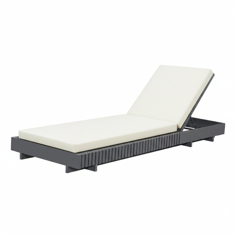 Chaise longue d'extérieur en bois d'acacia Foye avec dossier réglable et coussin hydrofuge, Crème, crème, Gris foncé