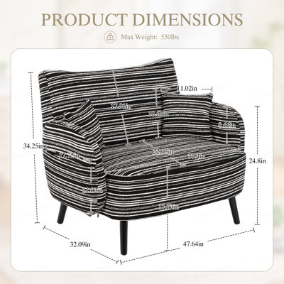 Canapé à deux places de style moderne avec accoudoirs confortables, coussins d'accoudoirs et poches de rangement, canapé à deux places profond, canapé moderne et confortable
