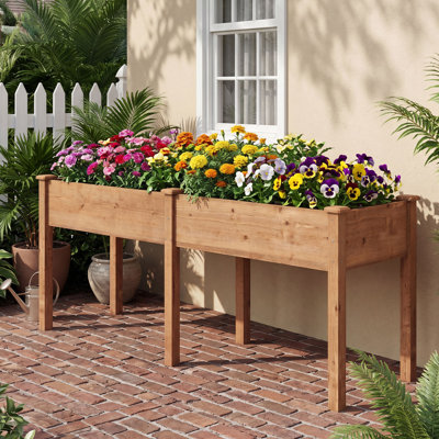 Raised Garden Bed Elevated Fir Wood Planter Box With 2 Large Planting Areas