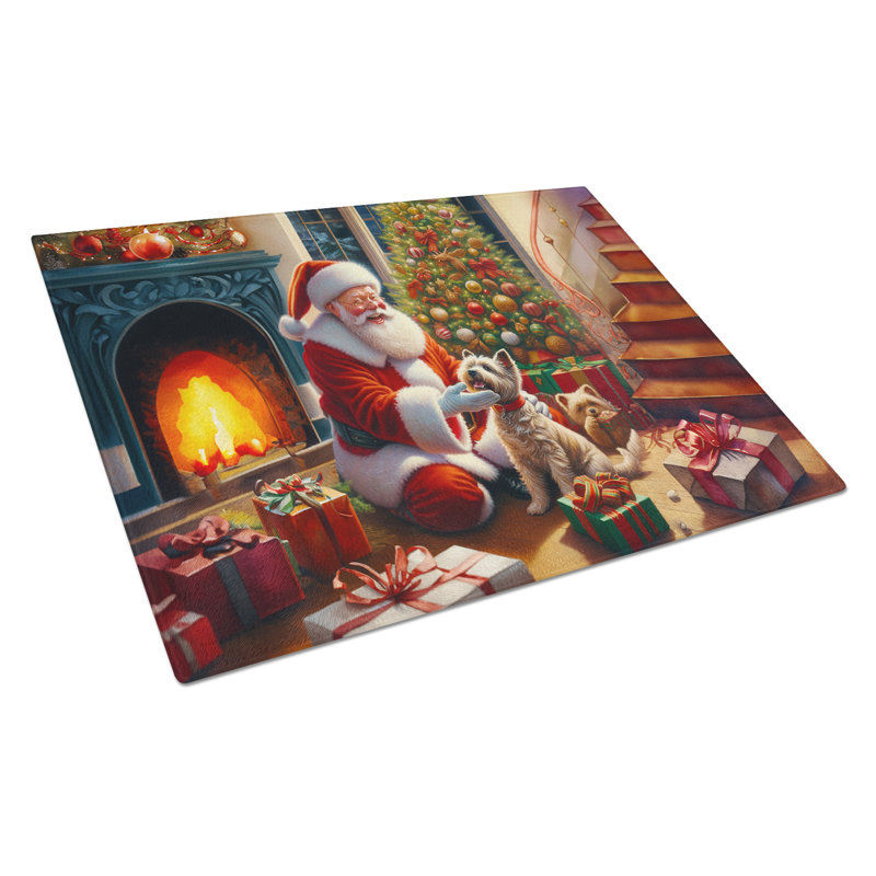 Planche à découper en verre Cairn Terrier and Santa Claus