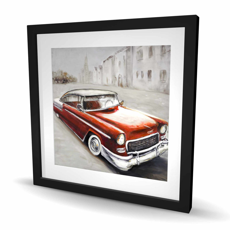 Reproduction mate encadrée de voiture classique rétro | Décoration intérieure, H 24 po x l 24 po, Noir