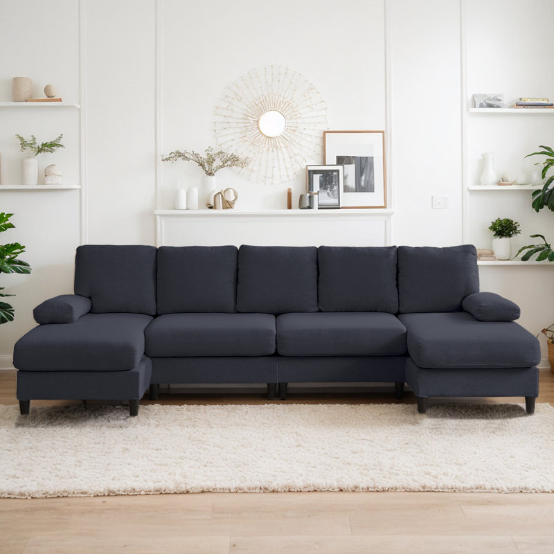 Boneless 4-Seater U-Shaped Sectional Sofa Couches for Living Room, Dark Gray