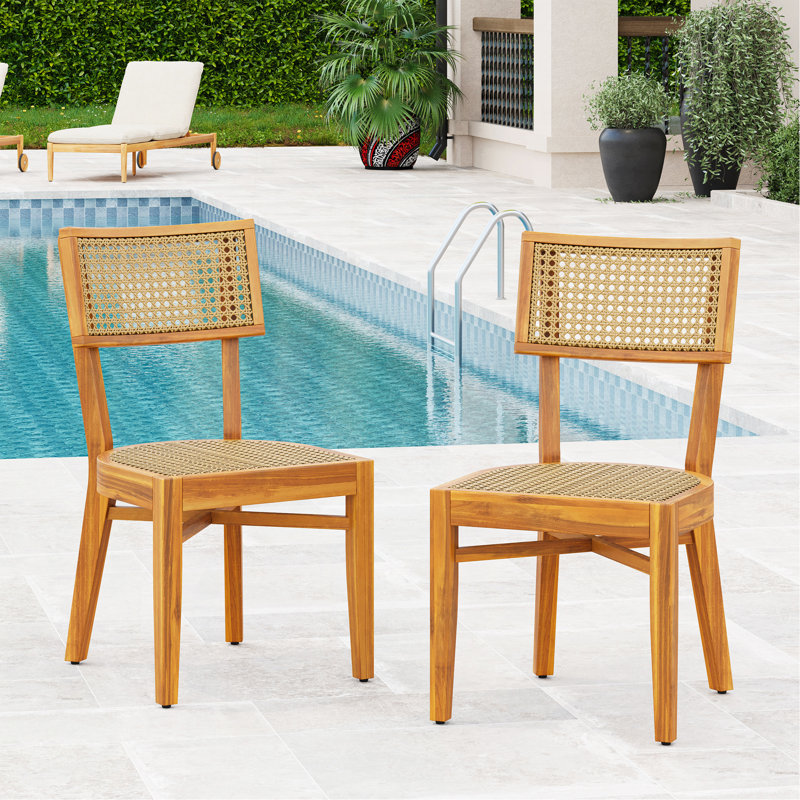 Netro Acacia Wood Dining Chair With Light Brown Wicker